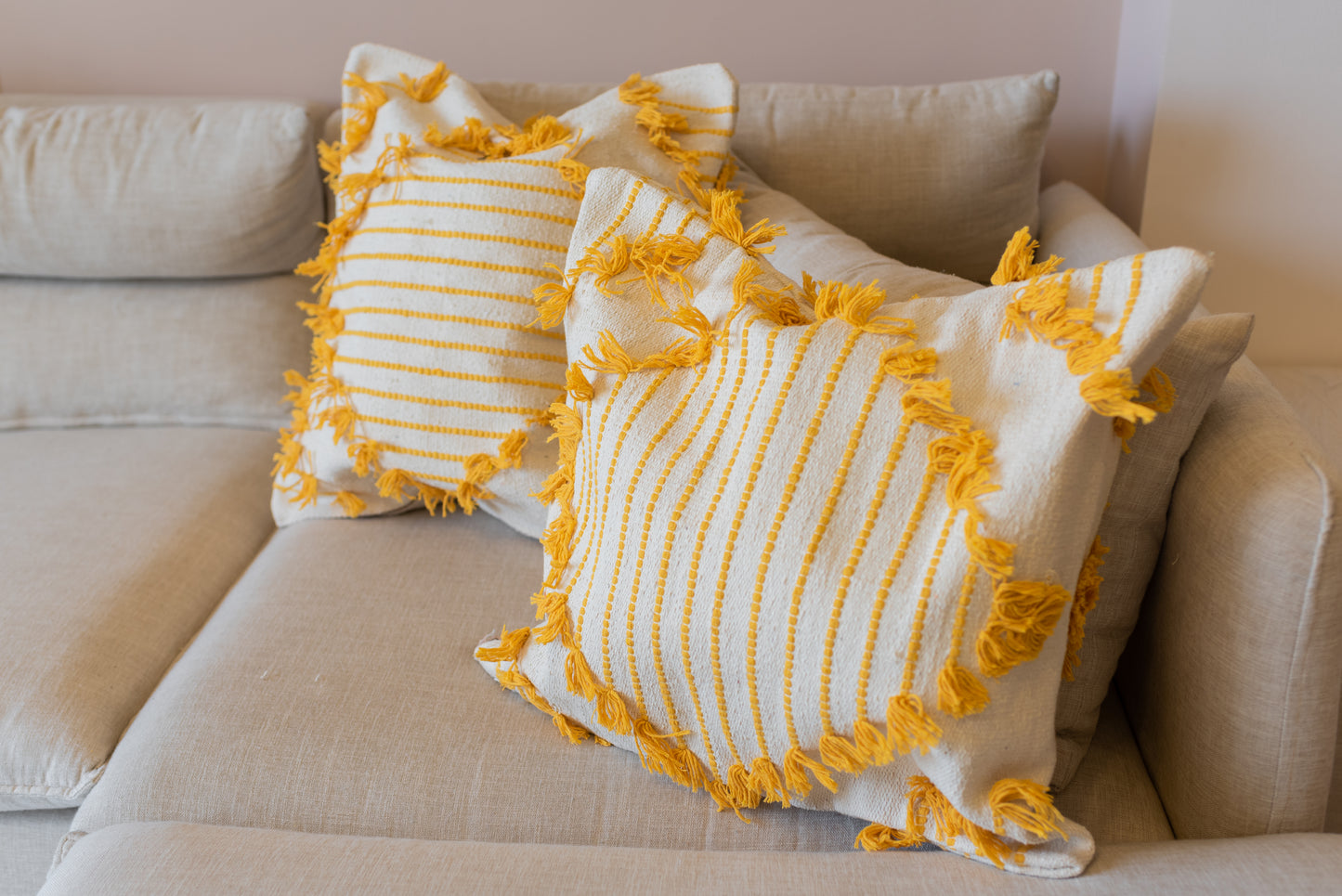 Boho Mustard Fringe Throw Pillow