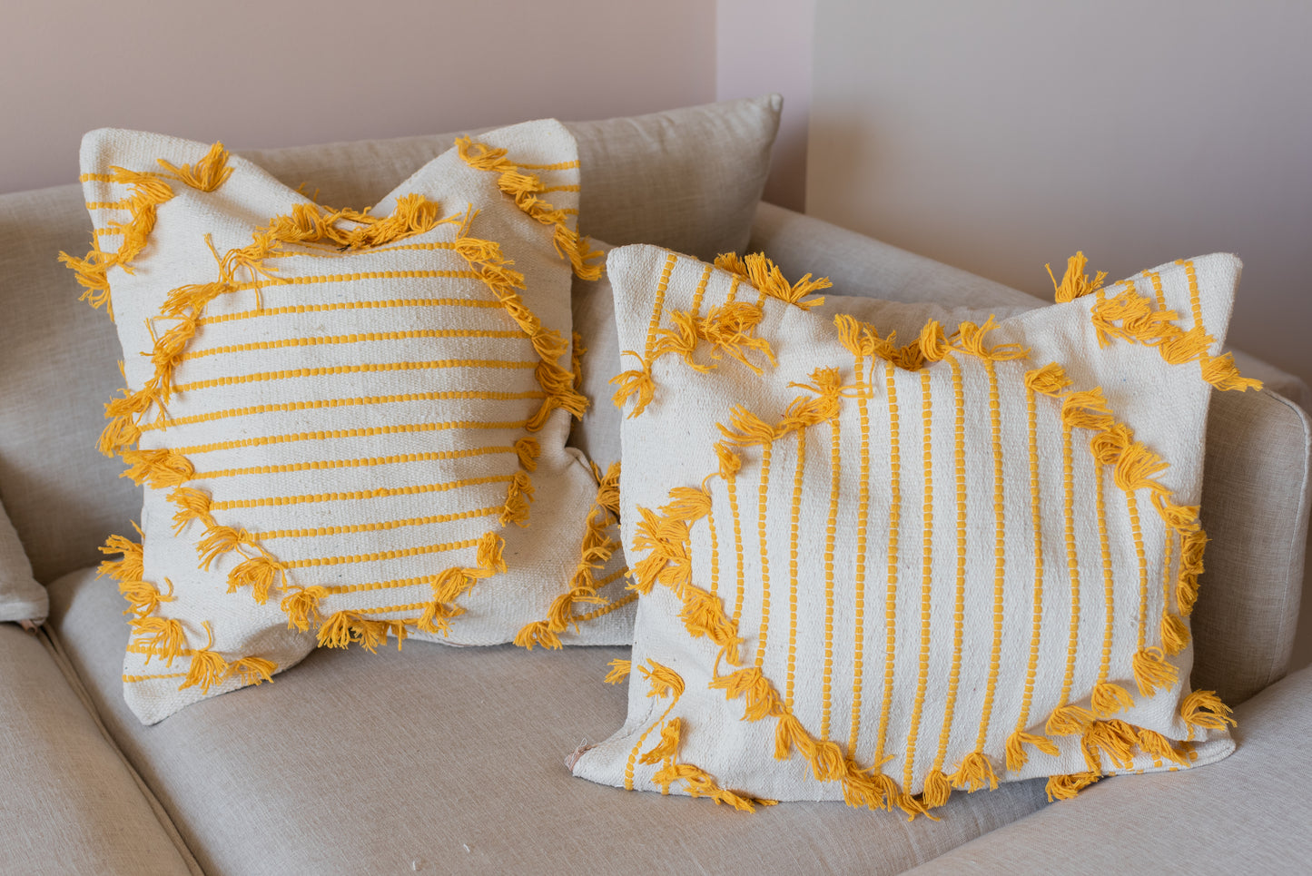 Boho Mustard Fringe Throw Pillow