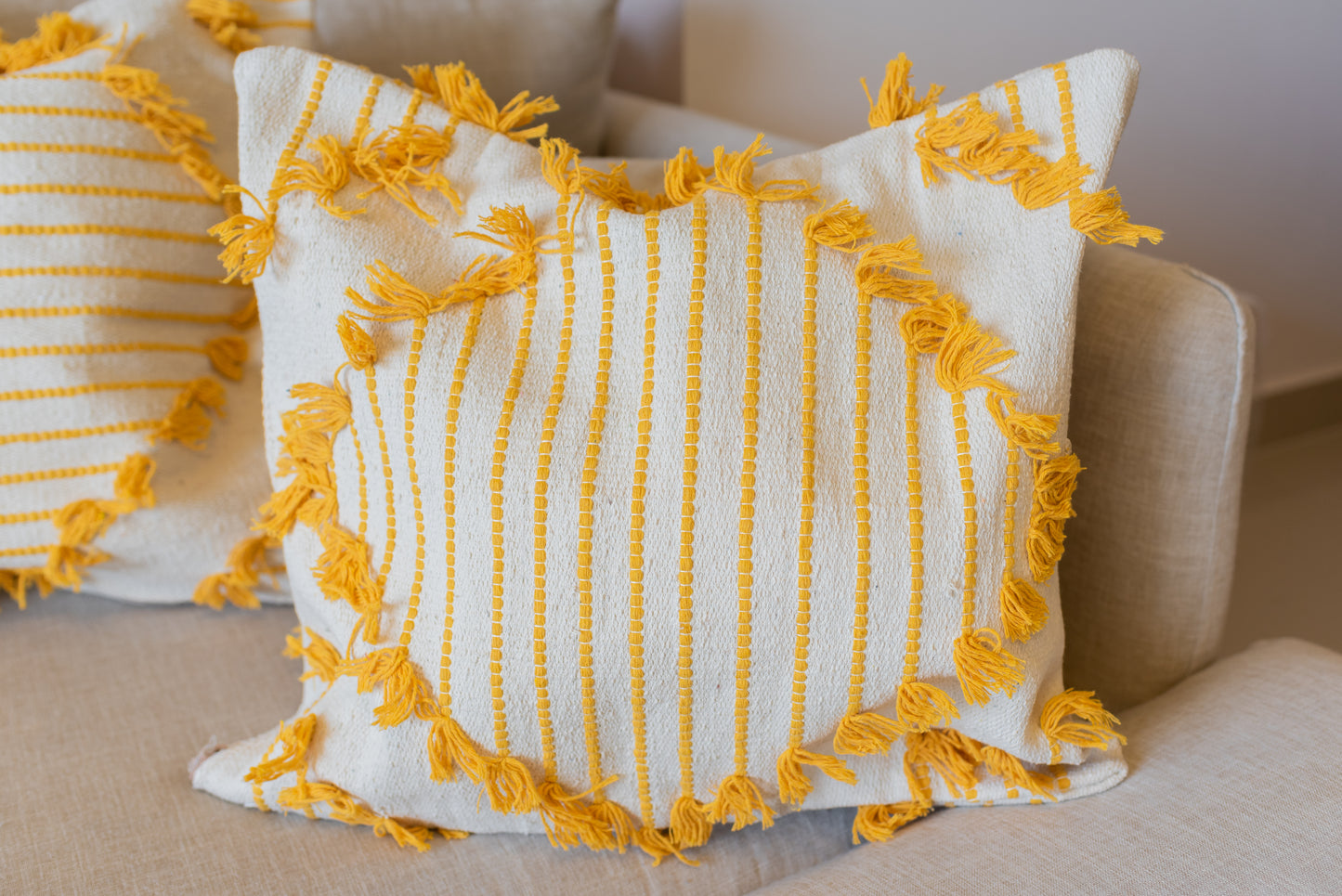Boho Mustard Fringe Throw Pillow