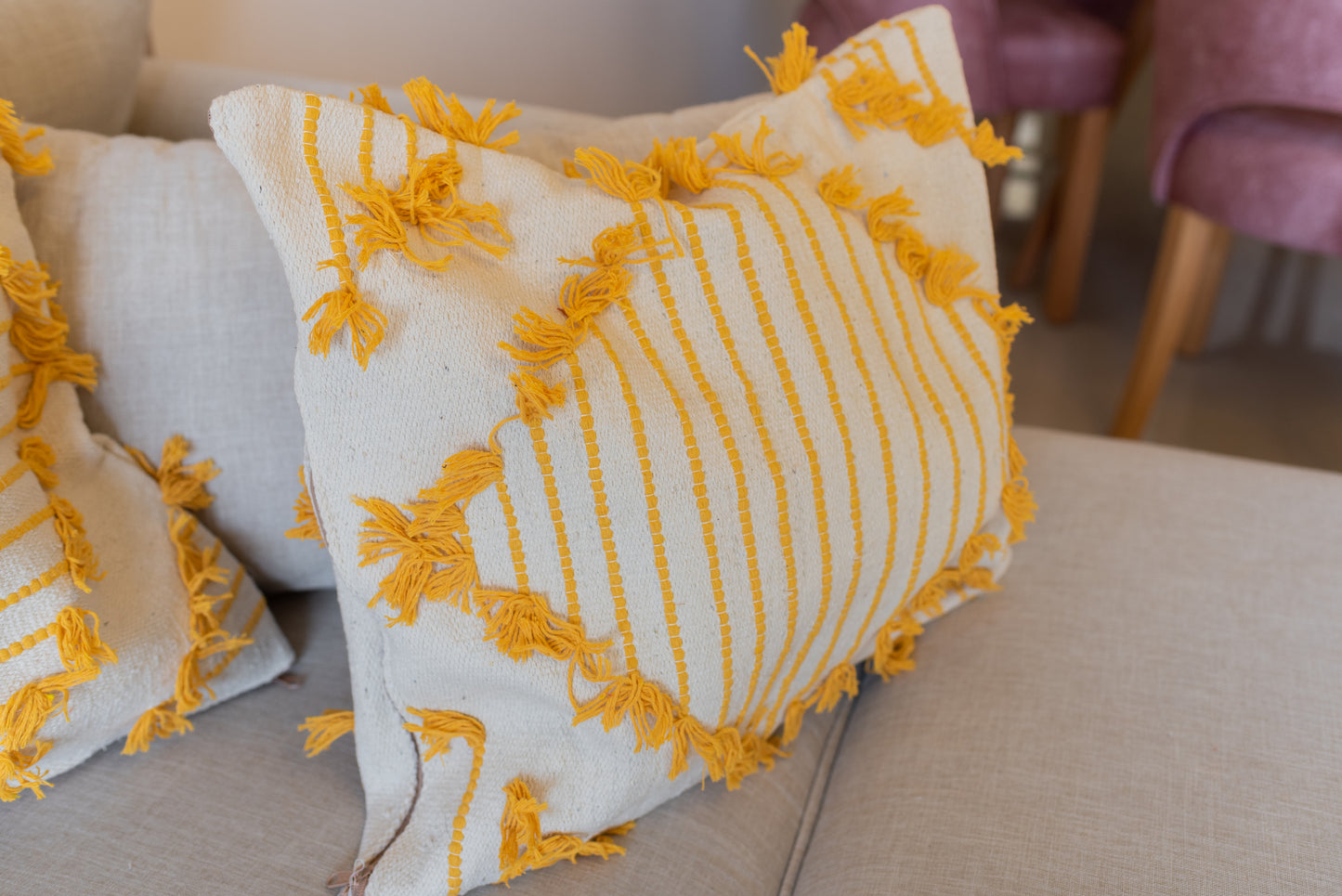 Boho Mustard Fringe Throw Pillow