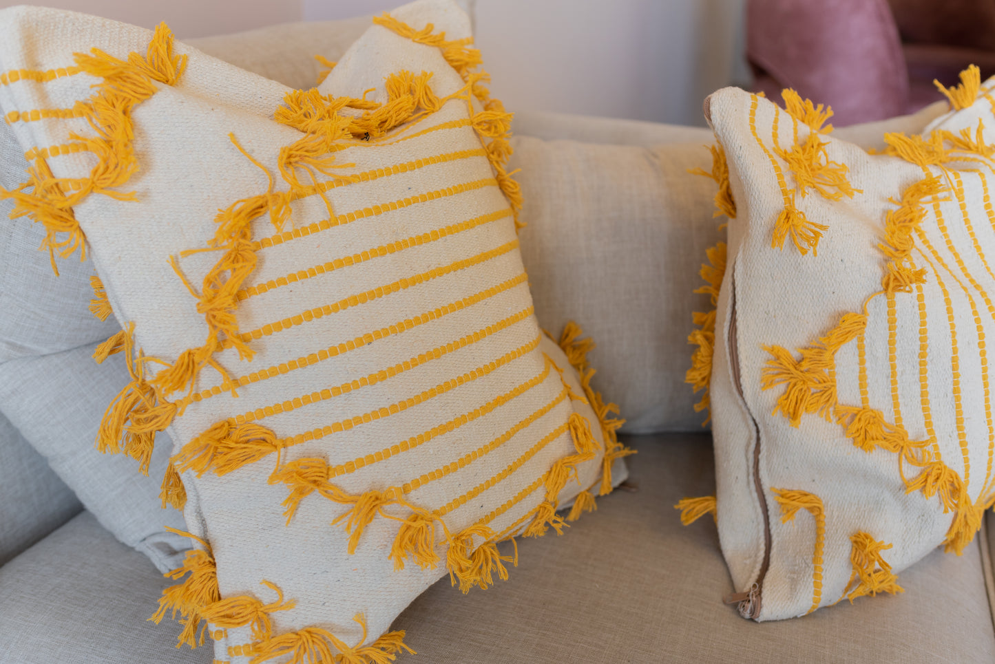 Boho Mustard Fringe Throw Pillow