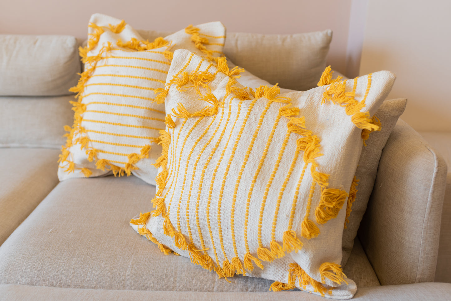 Boho Mustard Fringe Throw Pillow